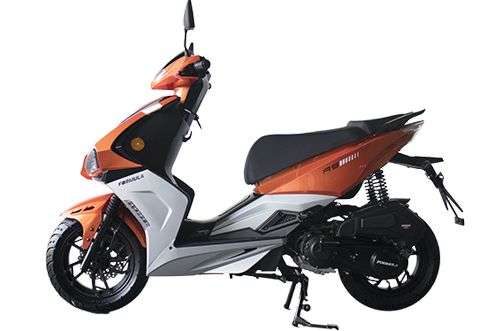 Orange and white scooter on a white background